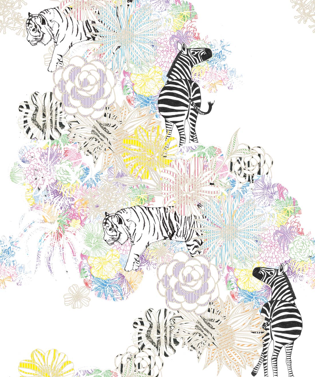 tiger line art safari (large scale) Fabric