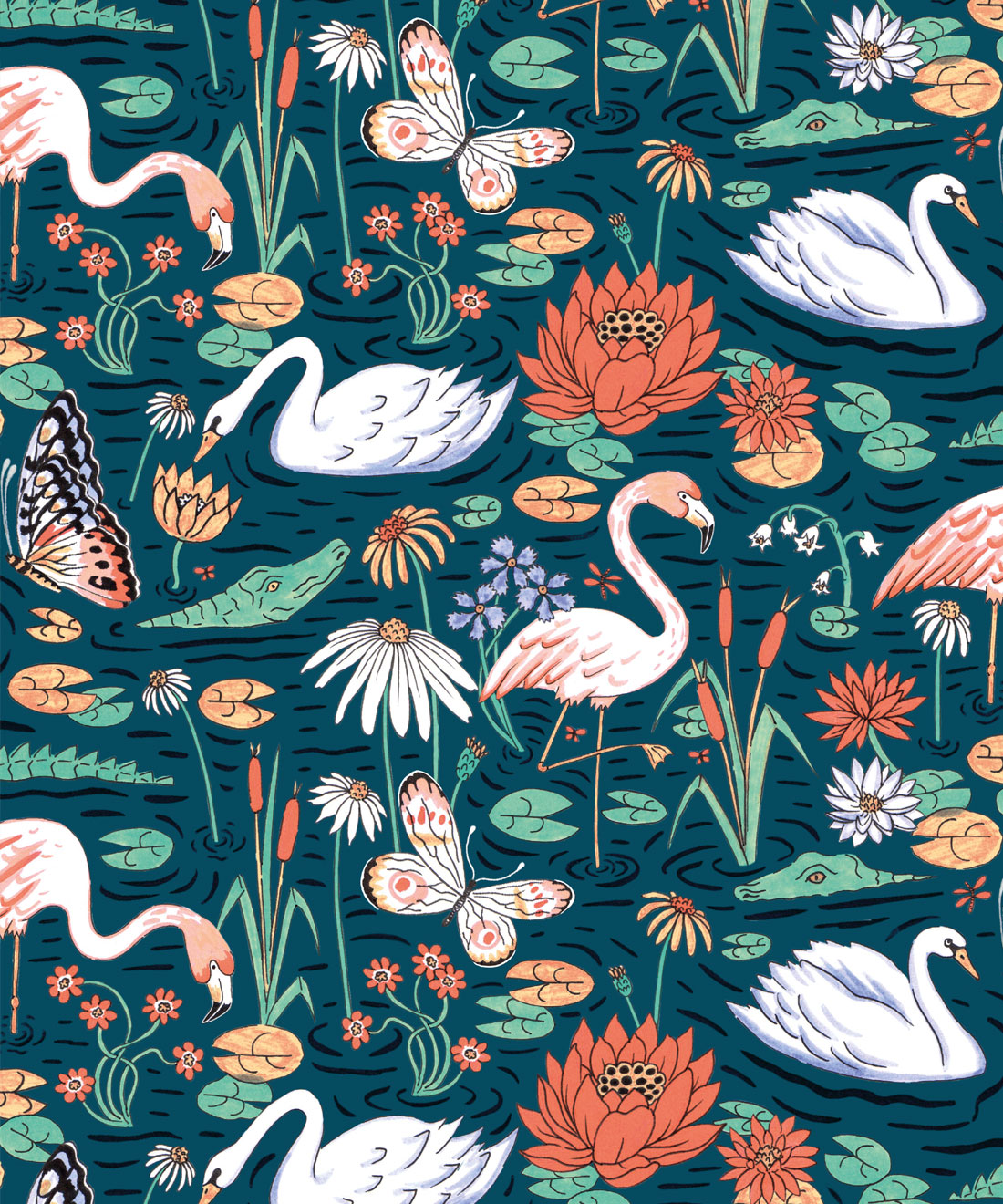 Pond Pattern Wallpaper Animal Wallpaper Milton King Usa